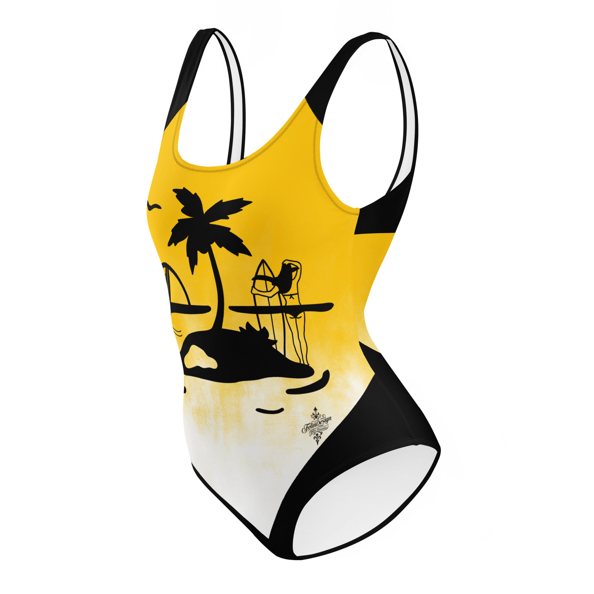Yellow Surf Minimalist Chic One-Piece Swimwear | Solid Color Collection | 2026 Summer Essentials felindesign Surf Yellow - FelinDesign
