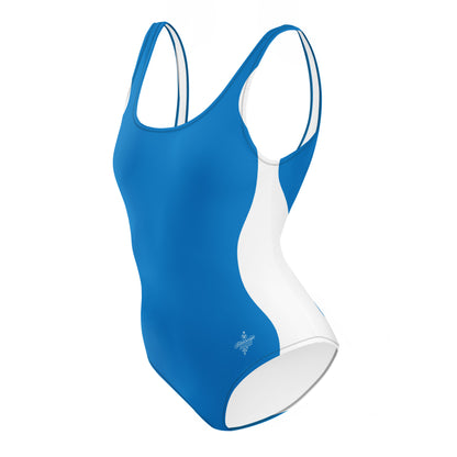 Sinuous Geometry One-Piece Swimsuit –Blu Navy & White Shaping Design - FelinDesign