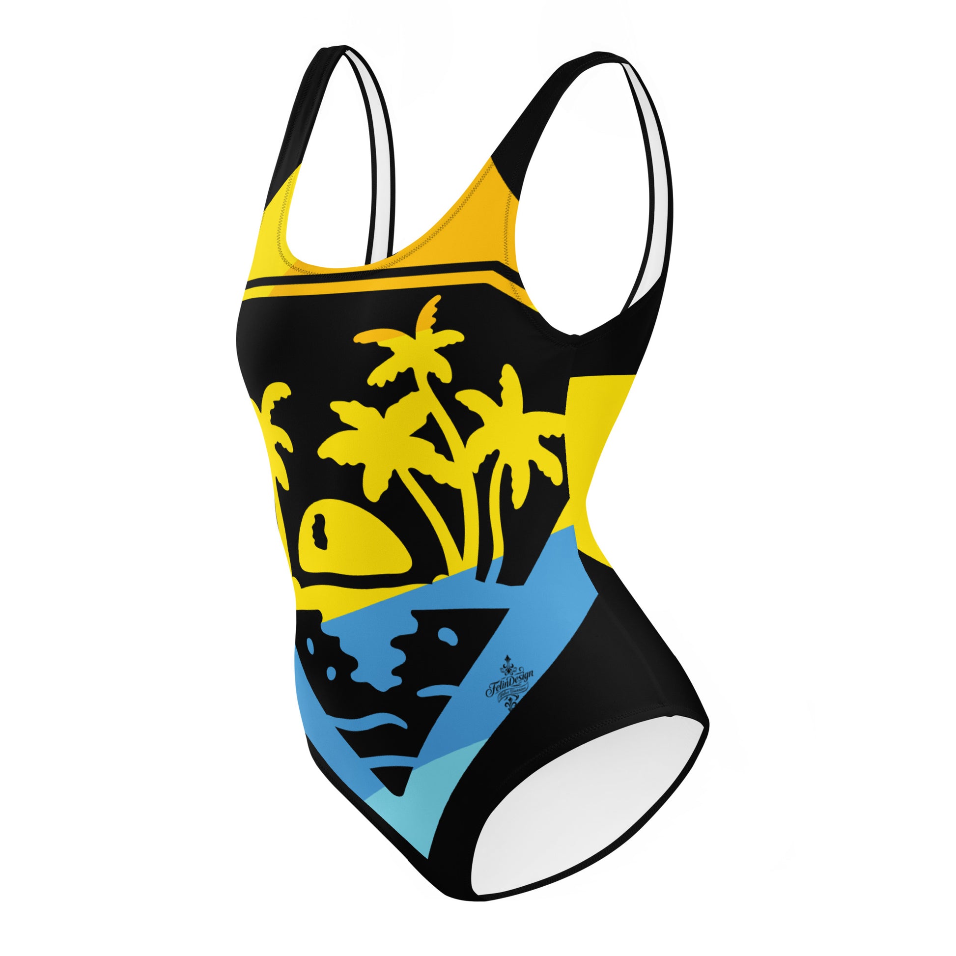Nature Blue Yellow Minimalist Chic One-Piece Swimwear | Solid Color Collection | 2026 Summer Essentials felindesign - FelinDesign