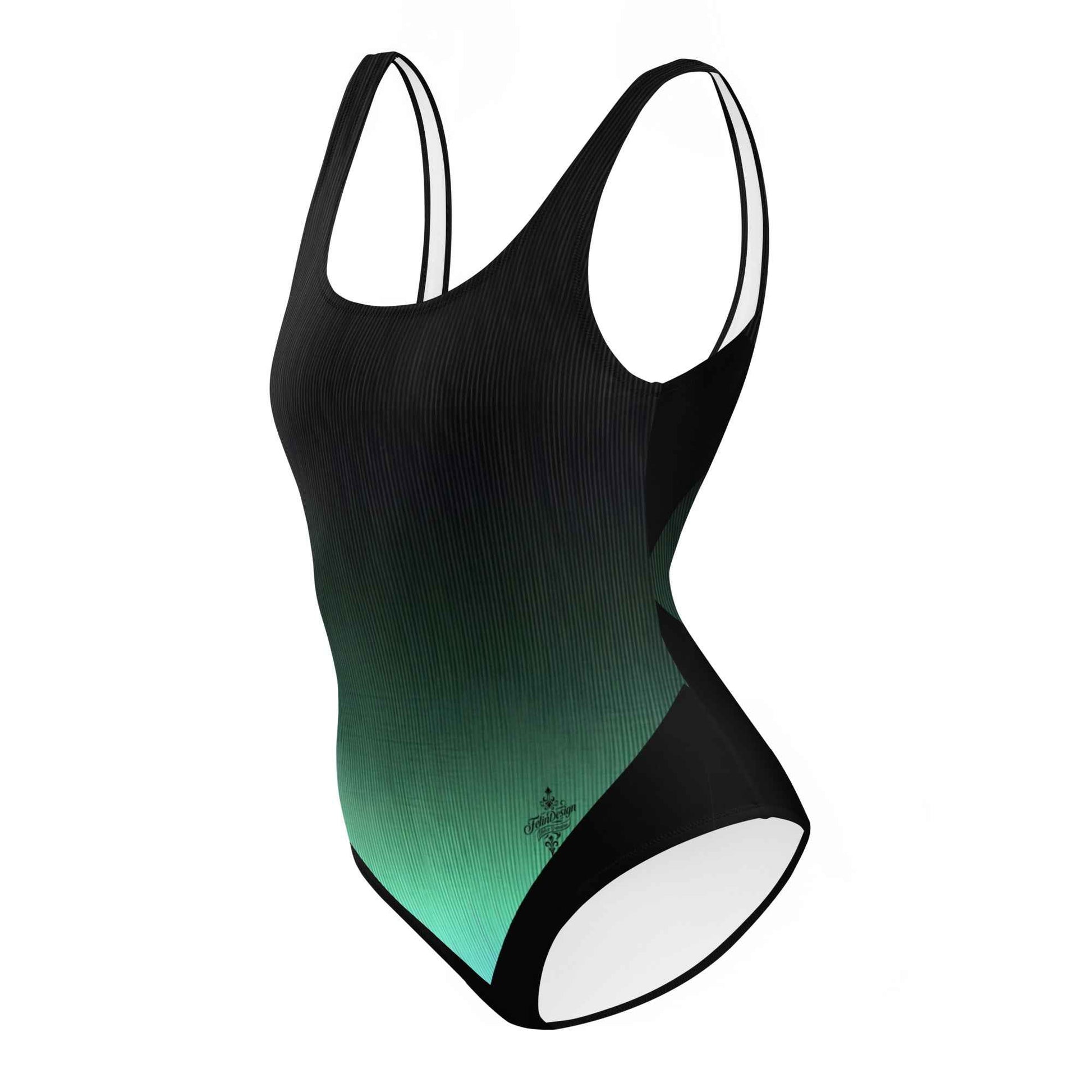 Women's One-Piece Swimsuit Black/Pastel Green FelinDesign - Elegant Eco-Sustainable Chlorine Resistant