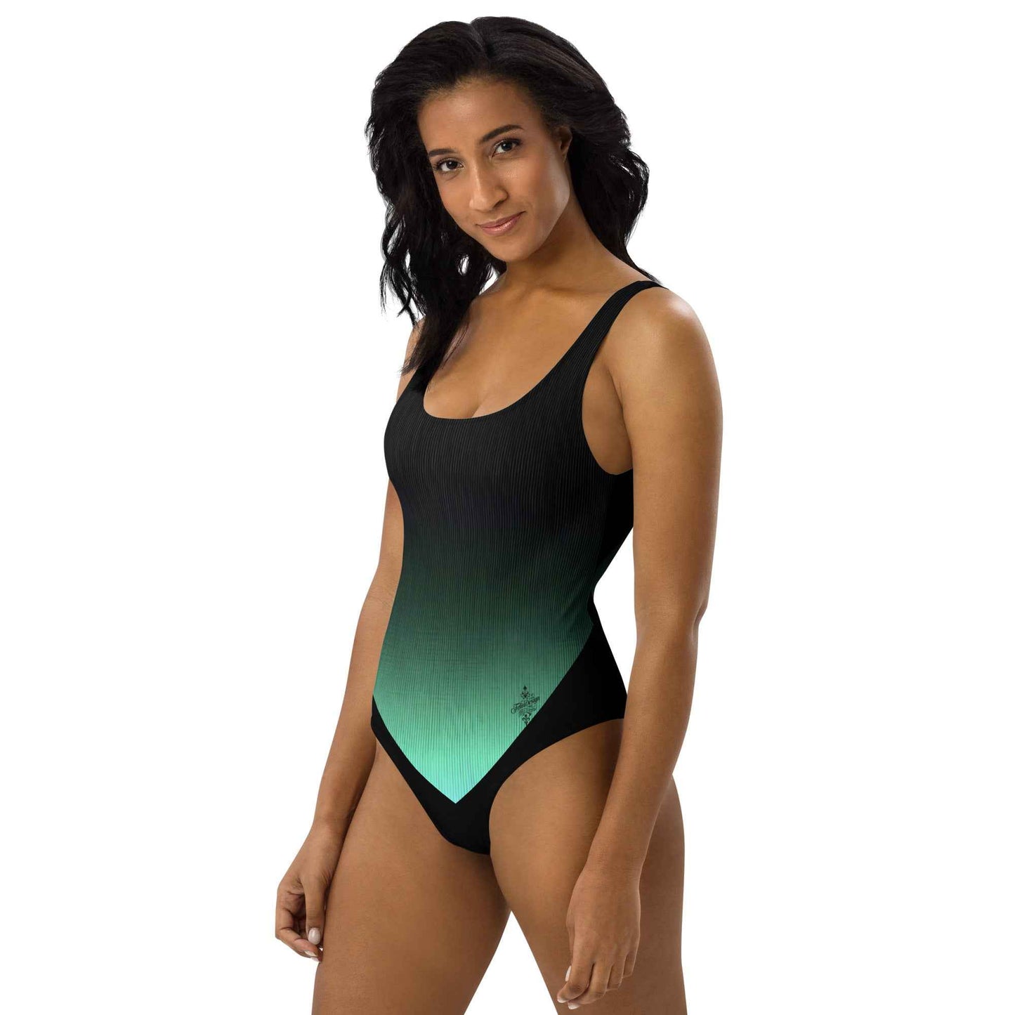 Women's One-Piece Swimsuit Black/Pastel Green FelinDesign - Elegant Eco-Sustainable Chlorine Resistant