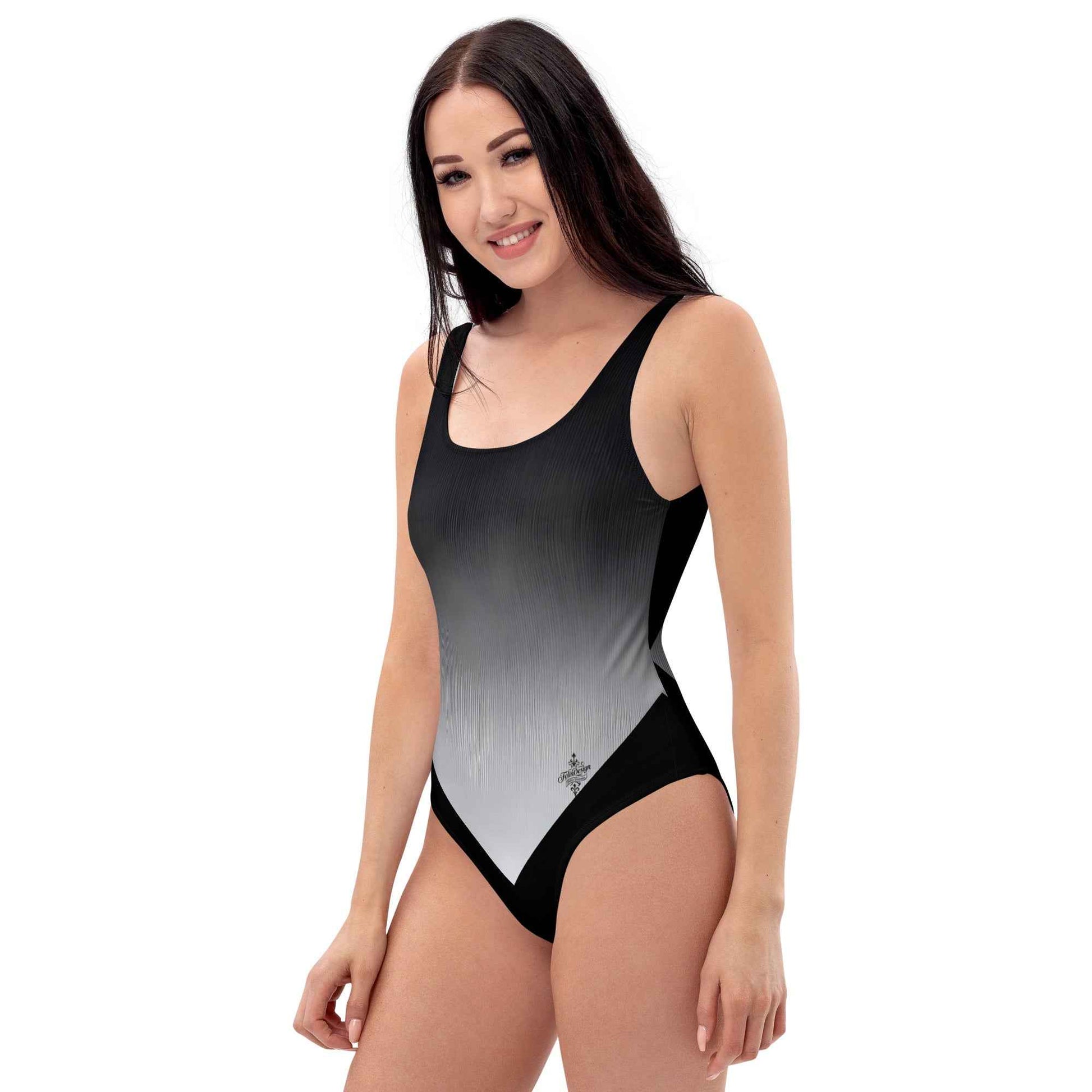 Women's One-Piece Swimsuit Black/White FelinDesign - Elegant Eco-Sustainable Chlorine Resistant