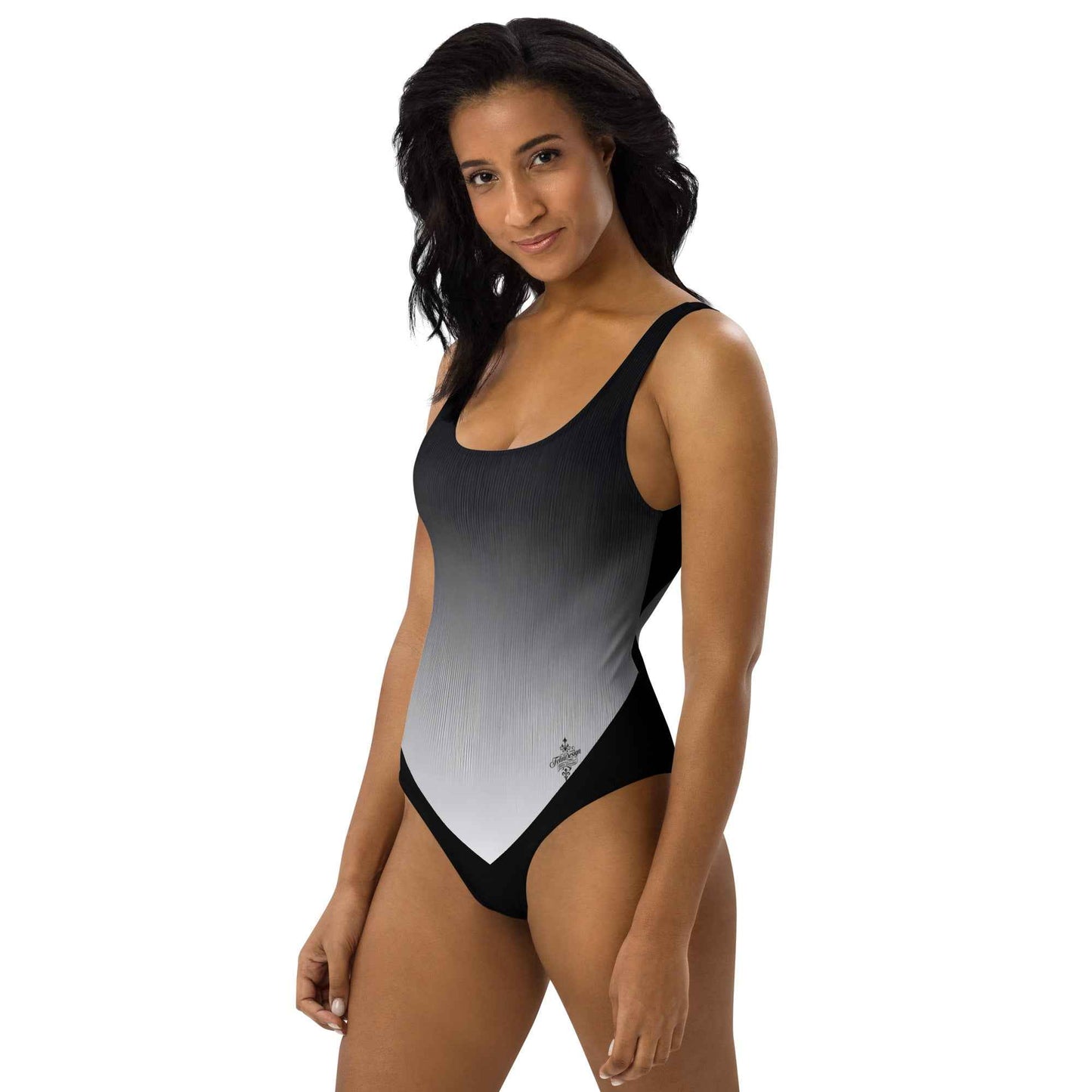 Women's One-Piece Swimsuit Black/White FelinDesign - Elegant Eco-Sustainable Chlorine Resistant