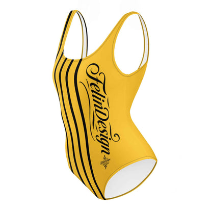 FelinDesign One Piece Swimsuit 2026 Elegant Yellow and black Swimwear for Pool & Beach Women’s Stylish Bathing Suit