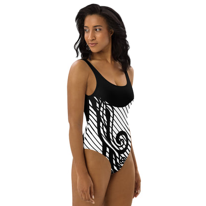 Luxury Elegant Black and White One-Piece Swimsuit for Women - Sculpting Geometric Design | Felin Design 2026 - FelinDesign