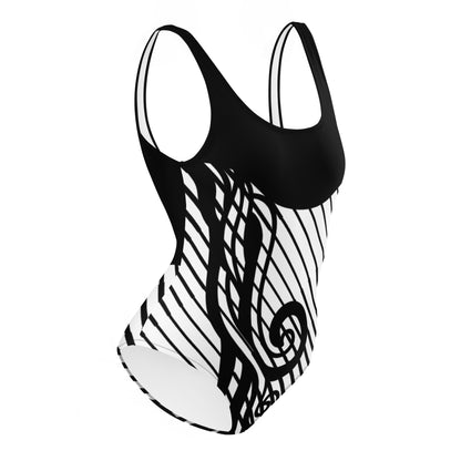 Luxury Elegant Black and White One-Piece Swimsuit for Women - Sculpting Geometric Design | Felin Design 2026 - FelinDesign