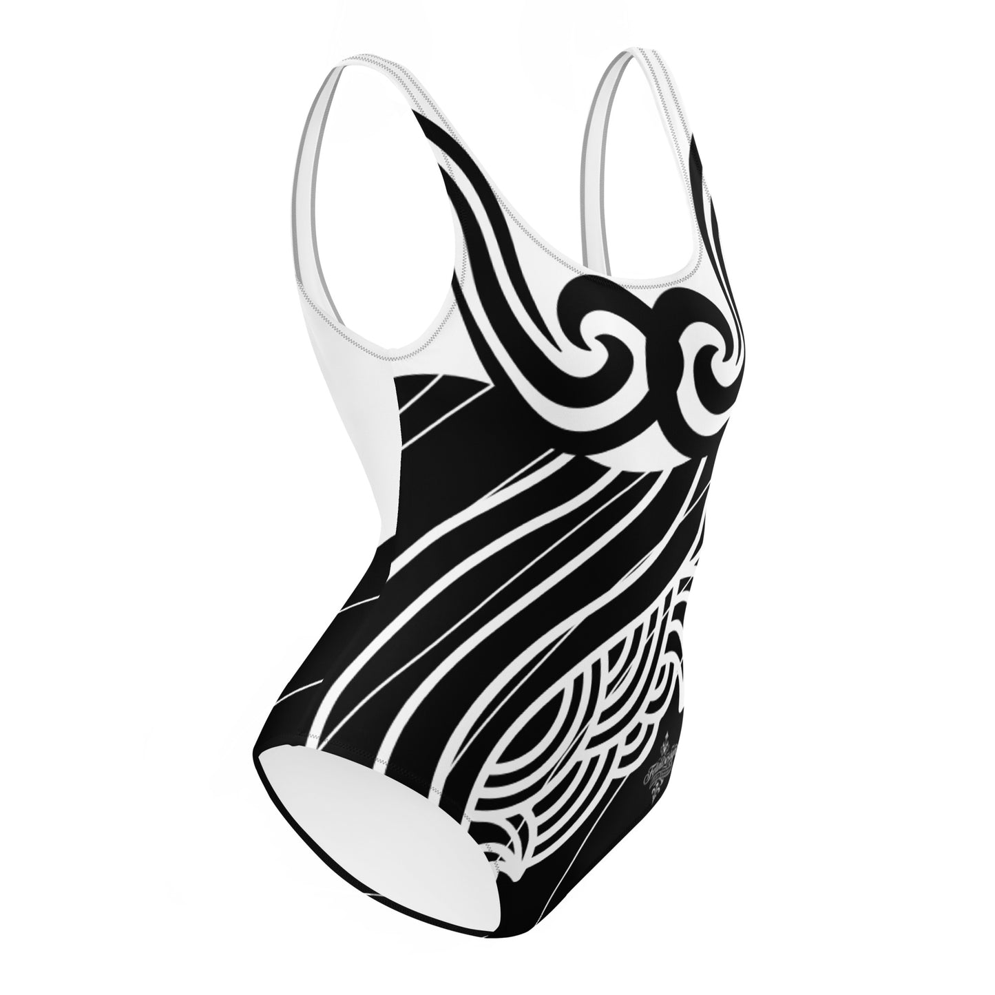 Luxury Women's Black and White One-Piece Swimsuit with Tribal Motifs – Bold Design by Felice Gianninio 2026 - FelinDesign