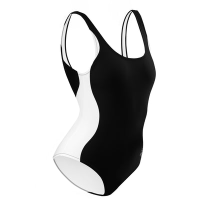 Sinuous Geometry One-Piece Swimsuit – Black & White Shaping Design - FelinDesign