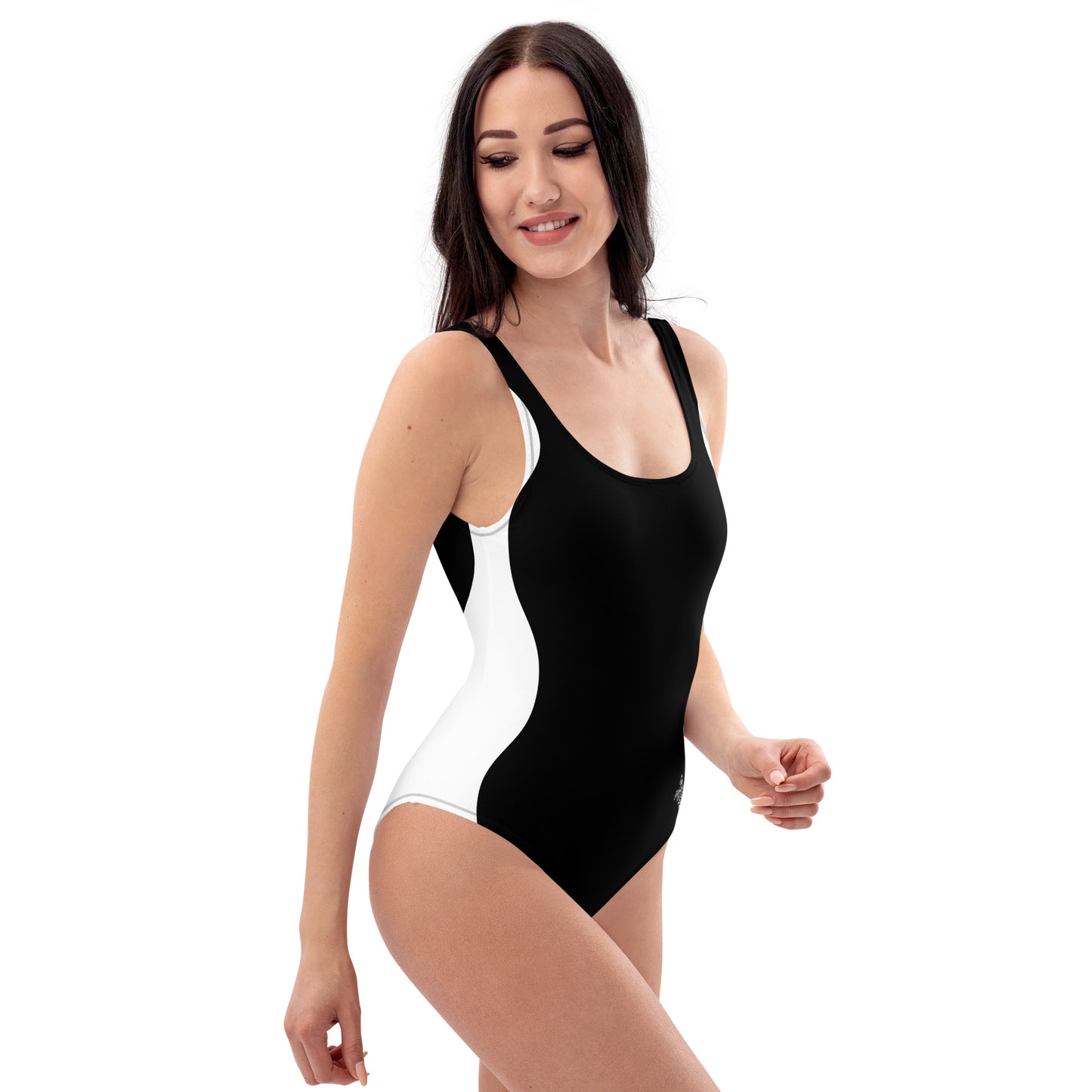 Sinuous Geometry One-Piece Swimsuit – Black & White Shaping Design - FelinDesign