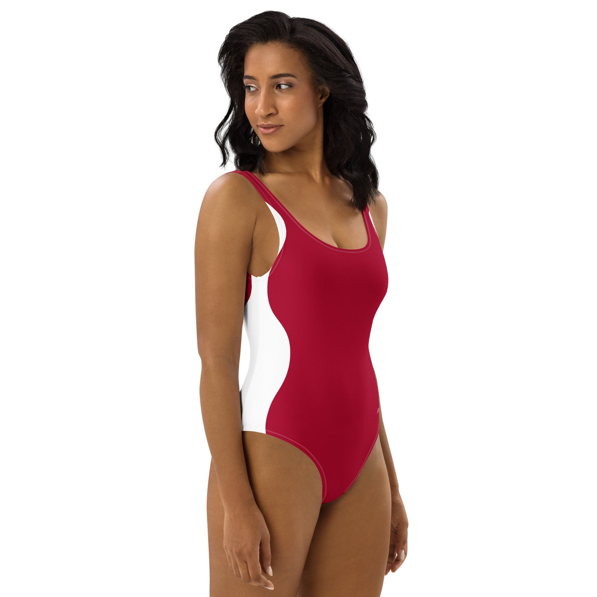 Sinuous Geometry One-Piece Swimsuit – Red & White Shaping Design - FelinDesign