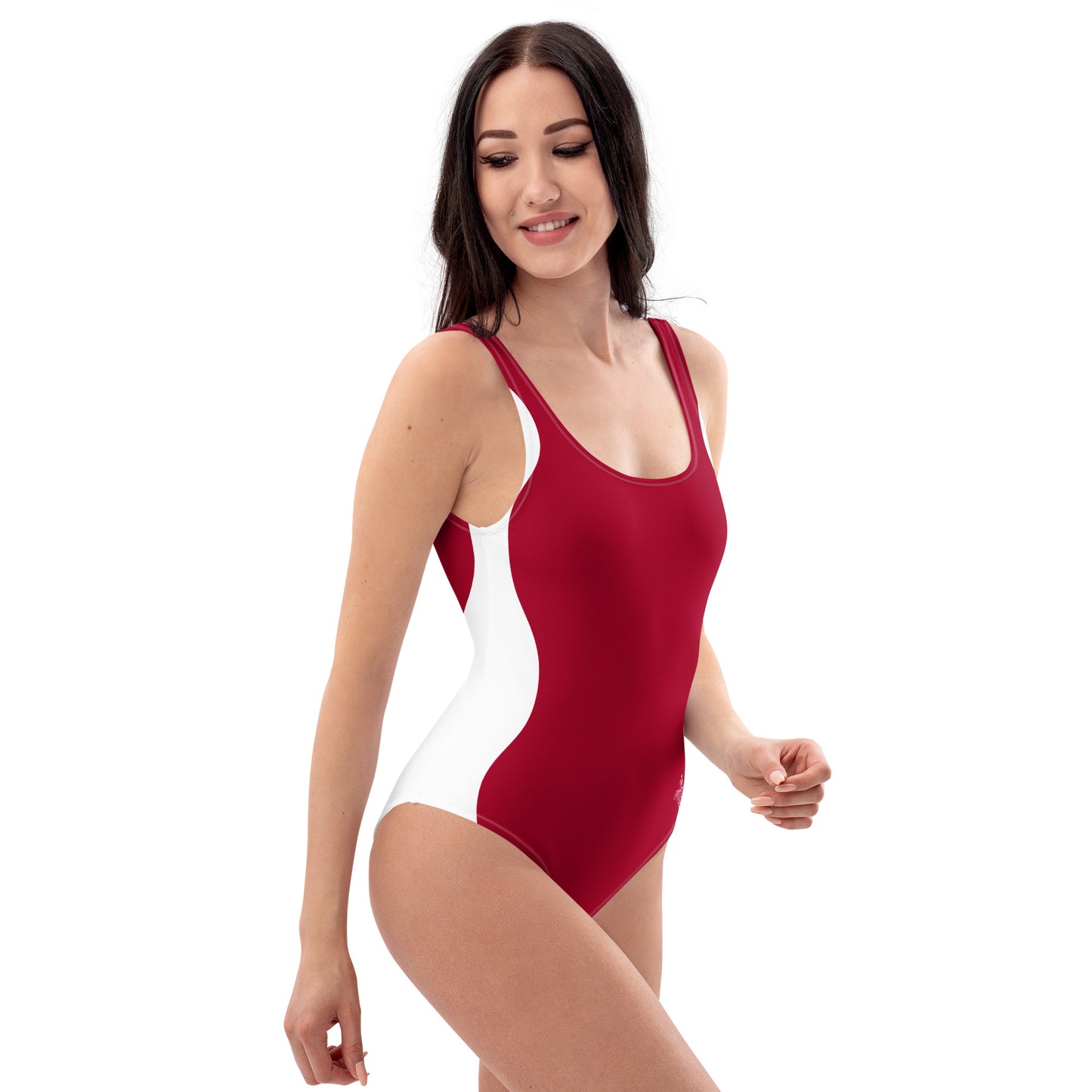 Sinuous Geometry One-Piece Swimsuit – Red & White Shaping Design - FelinDesign