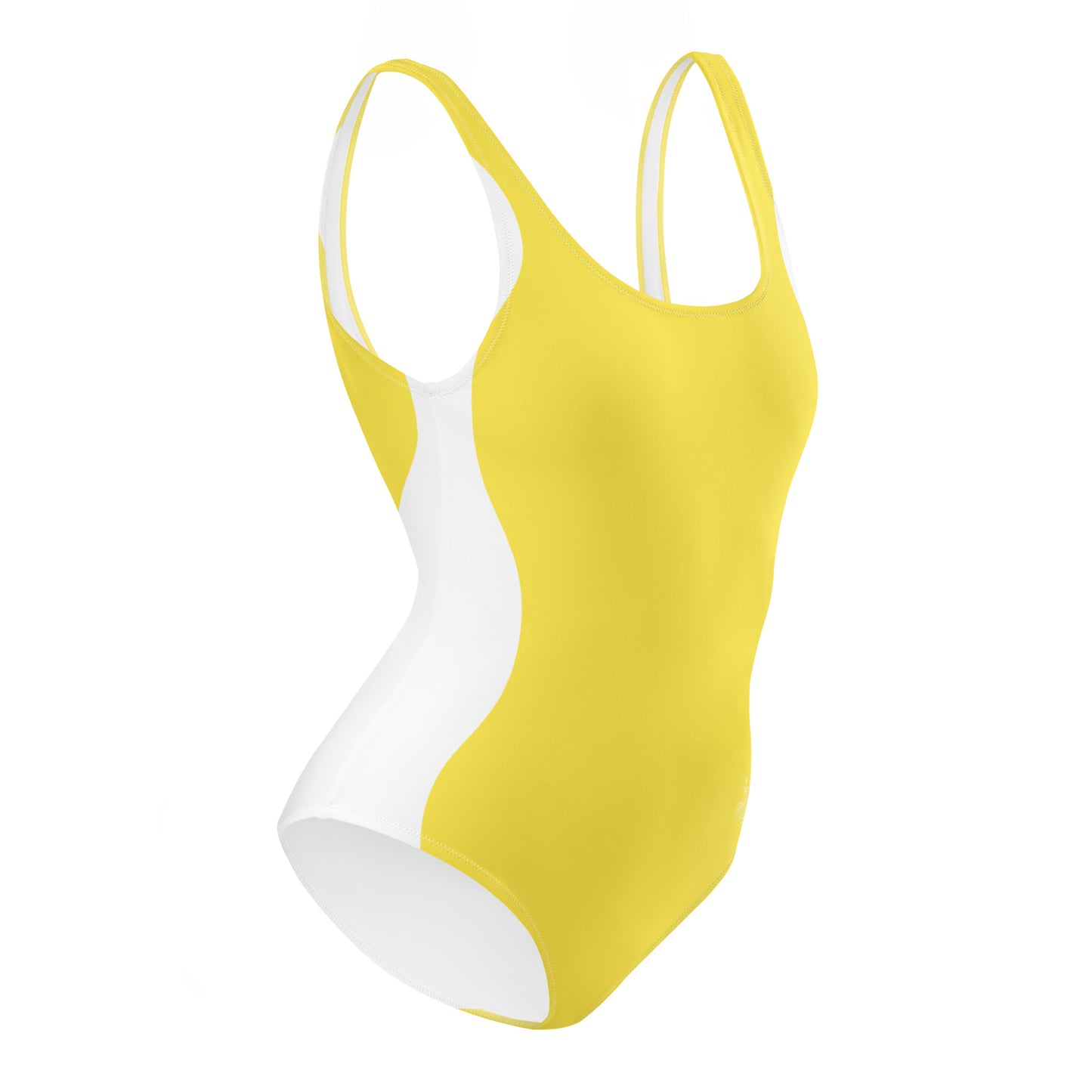 Sinuous Geometry One-Piece Swimsuit – Yellow & White Shaping Design - FelinDesign