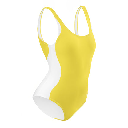 Sinuous Geometry One-Piece Swimsuit – Yellow & White Shaping Design - FelinDesign