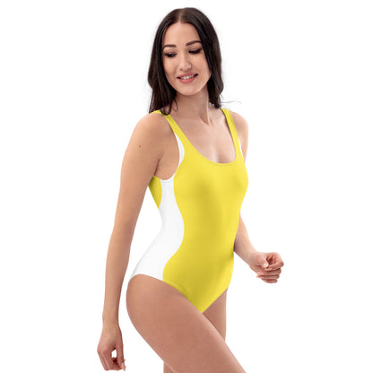 Sinuous Geometry One-Piece Swimsuit – Yellow & White Shaping Design - FelinDesign