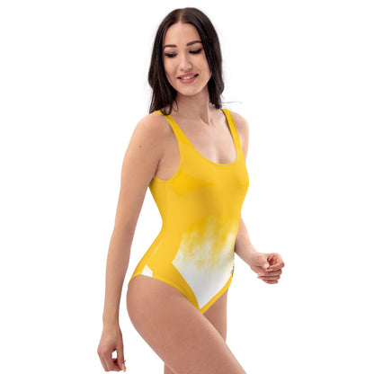 Women's One-Piece Swimsuit Yellow White FelinDesign - Elegant Eco-Sustainable Chlorine Resistant - FelinDesign