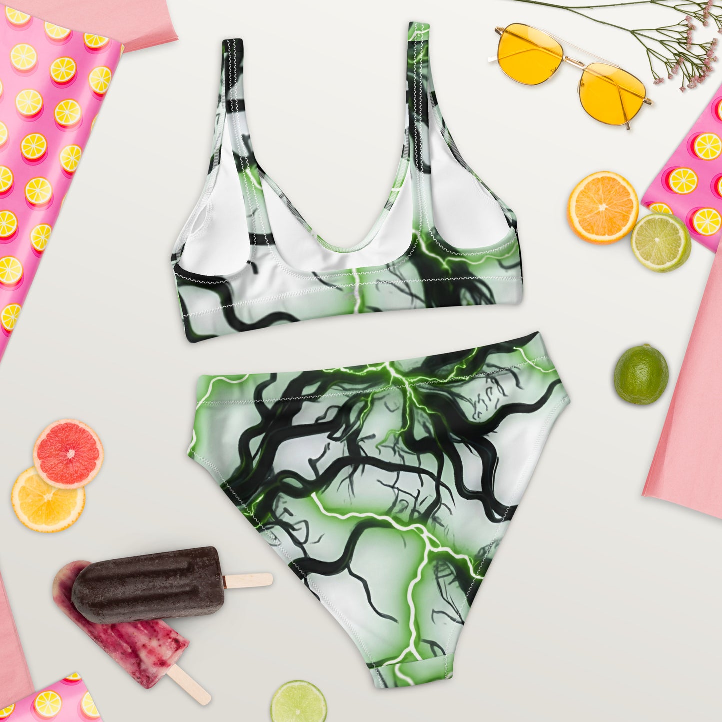 Recycled high-waisted bikini FelinDesign Green lightning - FelinDesign