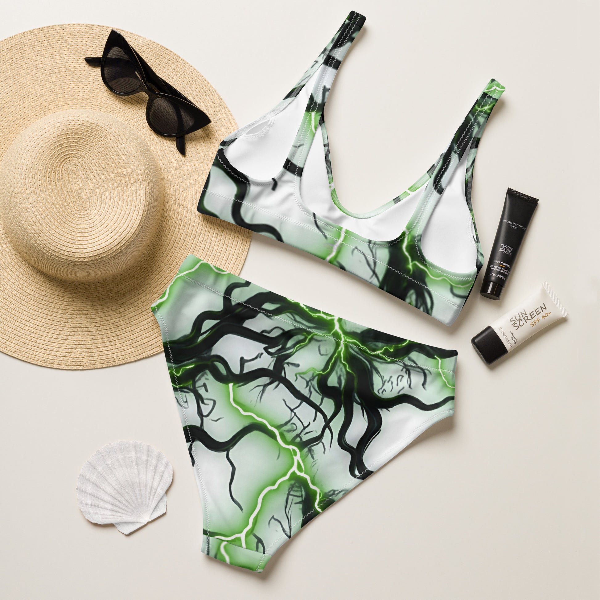 Recycled high-waisted bikini FelinDesign Green lightning - FelinDesign