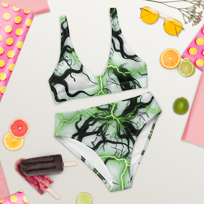 Recycled high-waisted bikini FelinDesign Green lightning - FelinDesign