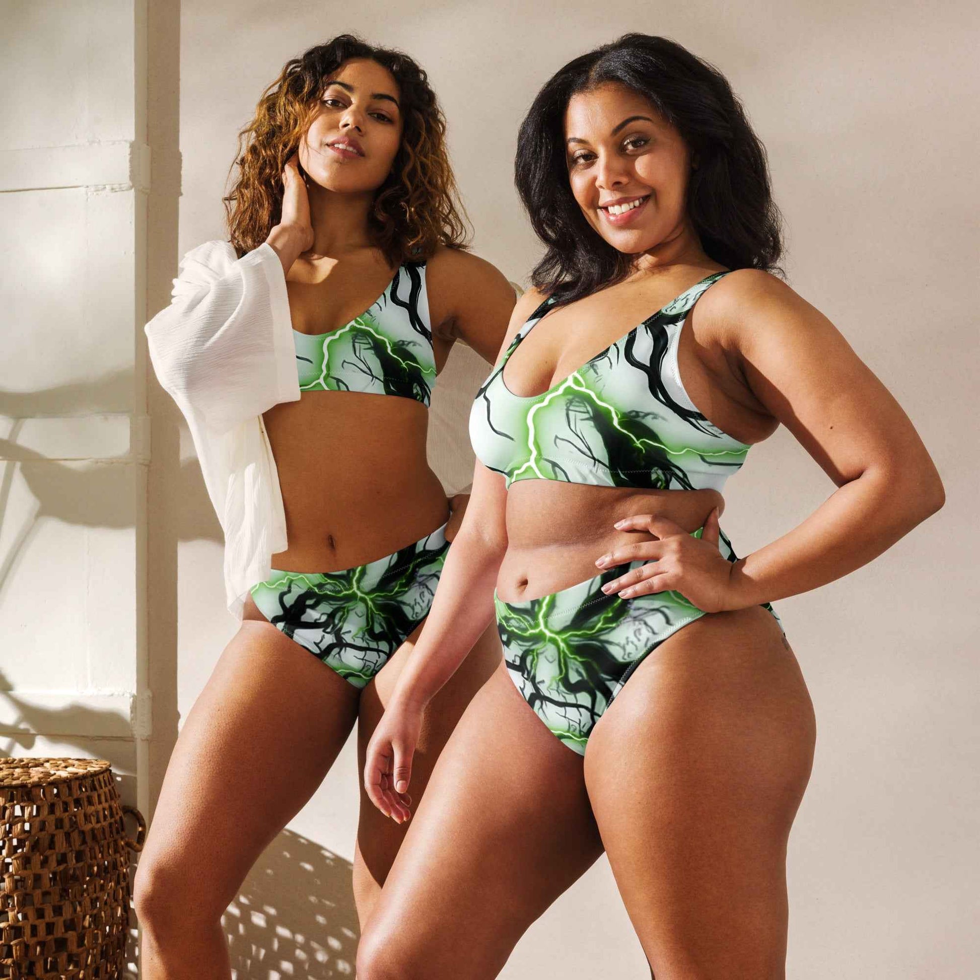 Recycled high-waisted bikini FelinDesign Green lightning - FelinDesign