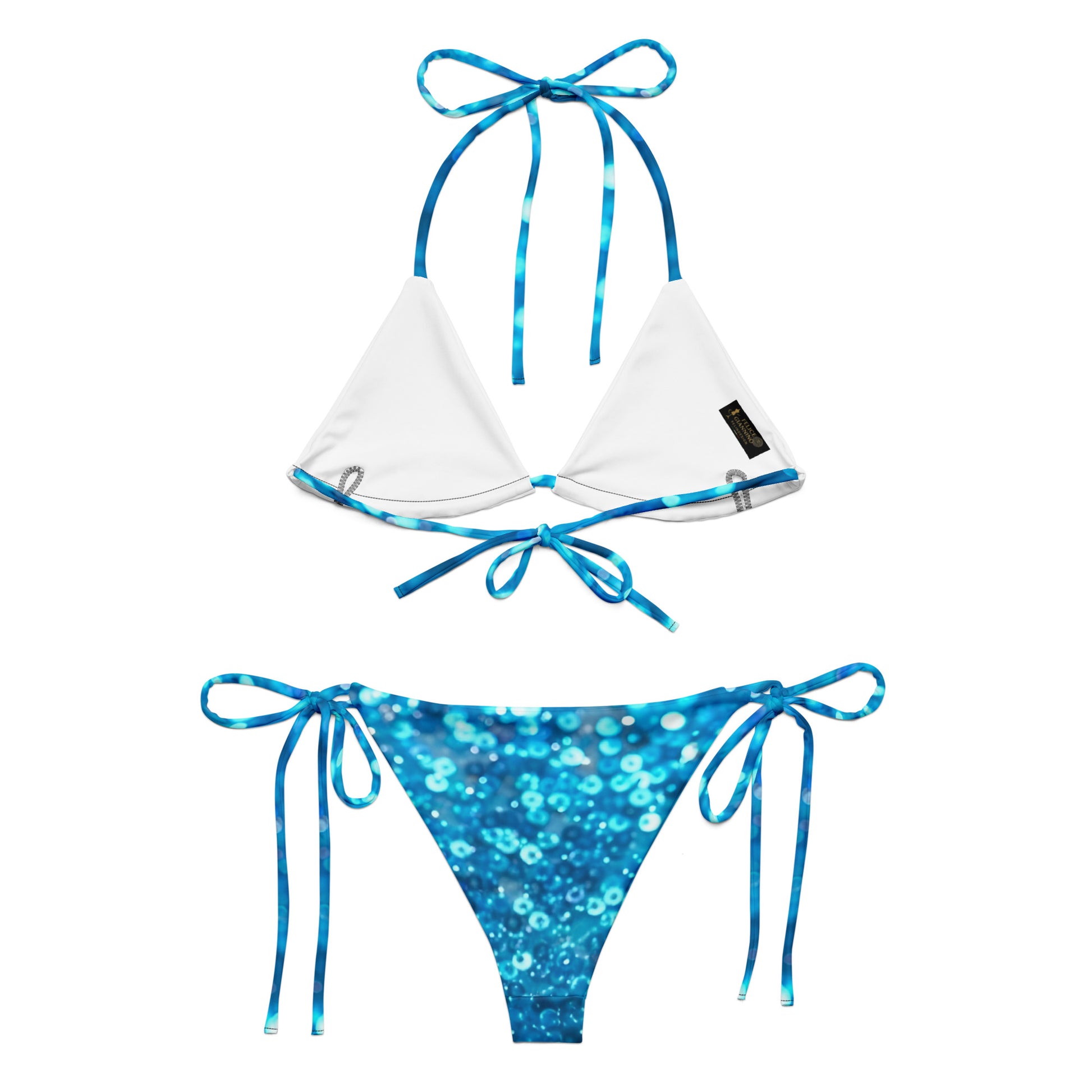 FelinDesign Women's Cobalt Blue "Bokeh" Print Bikini – Adjustable Triangle Top & Tie-Side Bottoms Two-Piece Swimsuit - FelinDesign