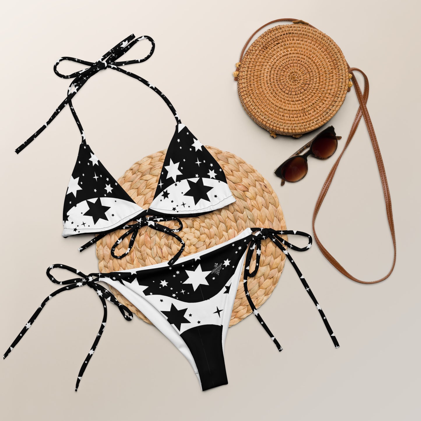 FelinDesign Black and White Star Bikini | Luxury Swimsuit with Laces - FelinDesign
