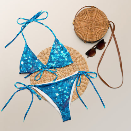 FelinDesign Women's Cobalt Blue "Bokeh" Print Bikini – Adjustable Triangle Top & Tie-Side Bottoms Two-Piece Swimsuit - FelinDesign