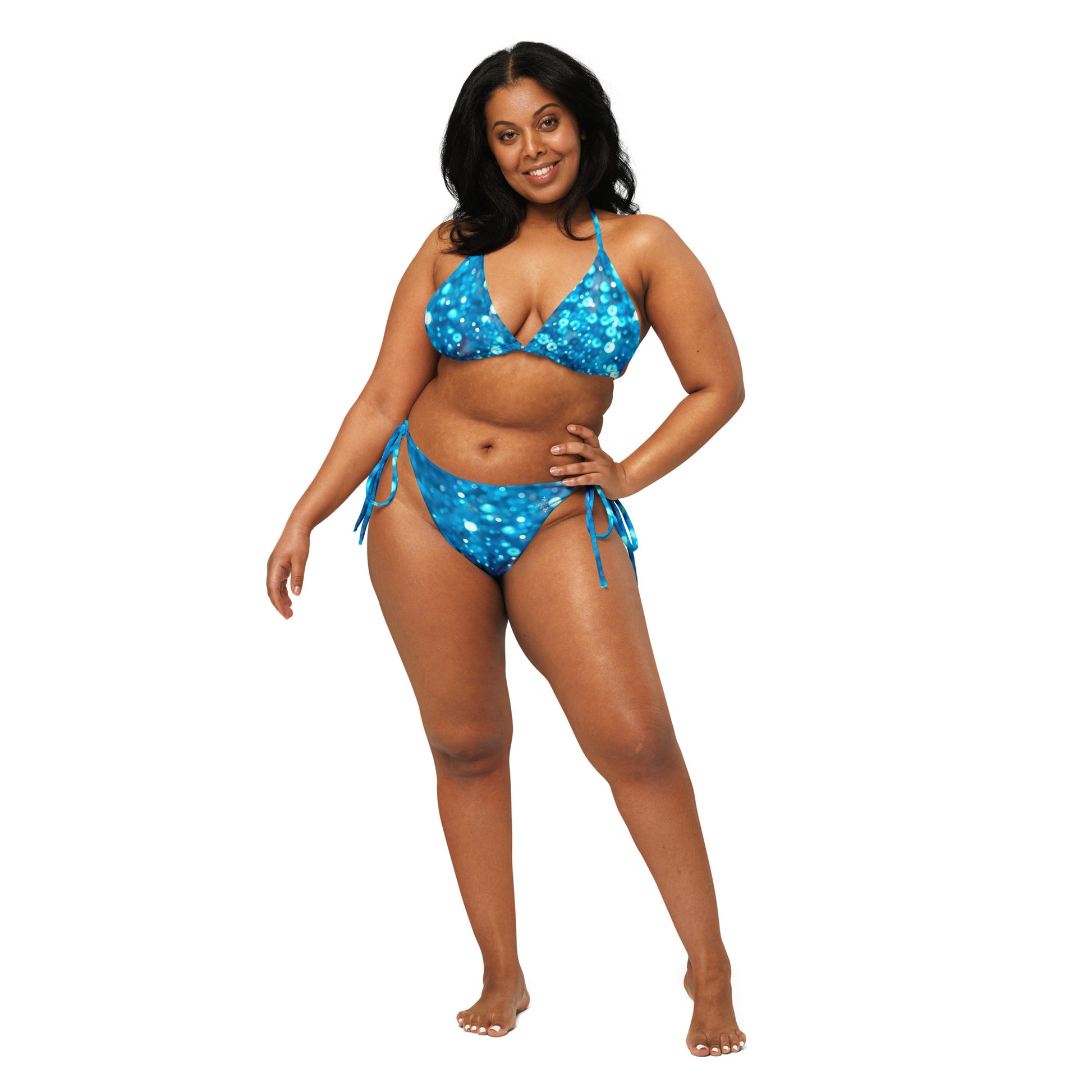 FelinDesign Women's Cobalt Blue "Bokeh" Print Bikini – Adjustable Triangle Top & Tie-Side Bottoms Two-Piece Swimsuit - FelinDesign