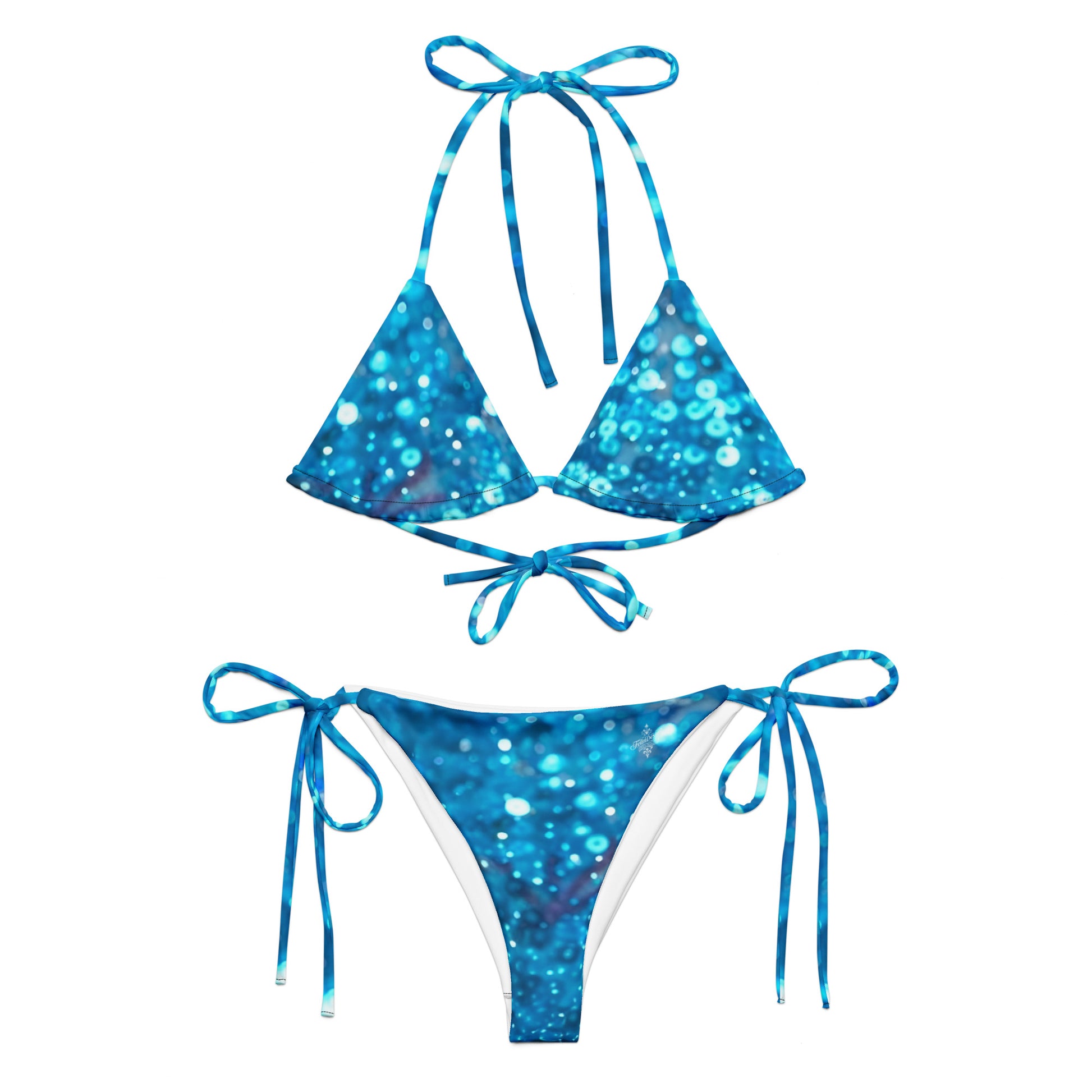 FelinDesign Women's Cobalt Blue "Bokeh" Print Bikini – Adjustable Triangle Top & Tie-Side Bottoms Two-Piece Swimsuit - FelinDesign