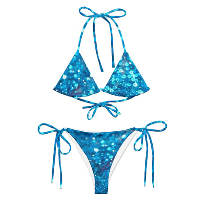 FelinDesign Women's Cobalt Blue "Bokeh" Print Bikini – Adjustable Triangle Top & Tie-Side Bottoms Two-Piece Swimsuit - FelinDesign