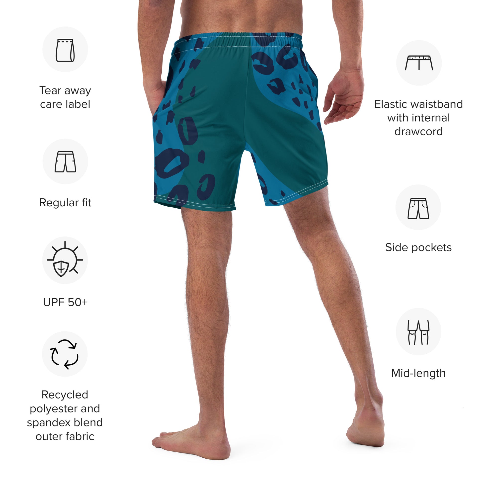Swim Shorts "Teal Abyss" – Beach Boxer with Organic Pattern - FelinDesign