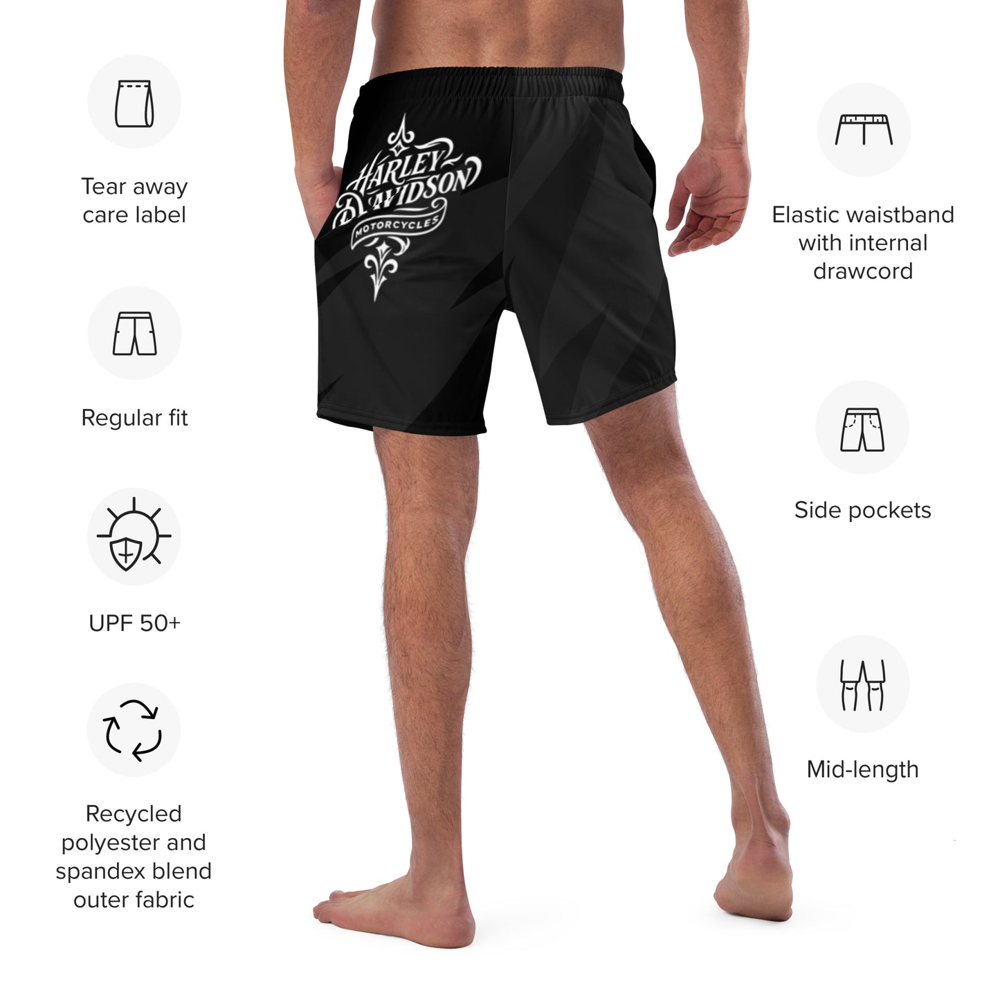 FelinDesign Harley Davidson Men’s Swimsuit Black 2025 Stylish Motorbike Logo Swim Trunks Beachwear Summer - FelinDesign