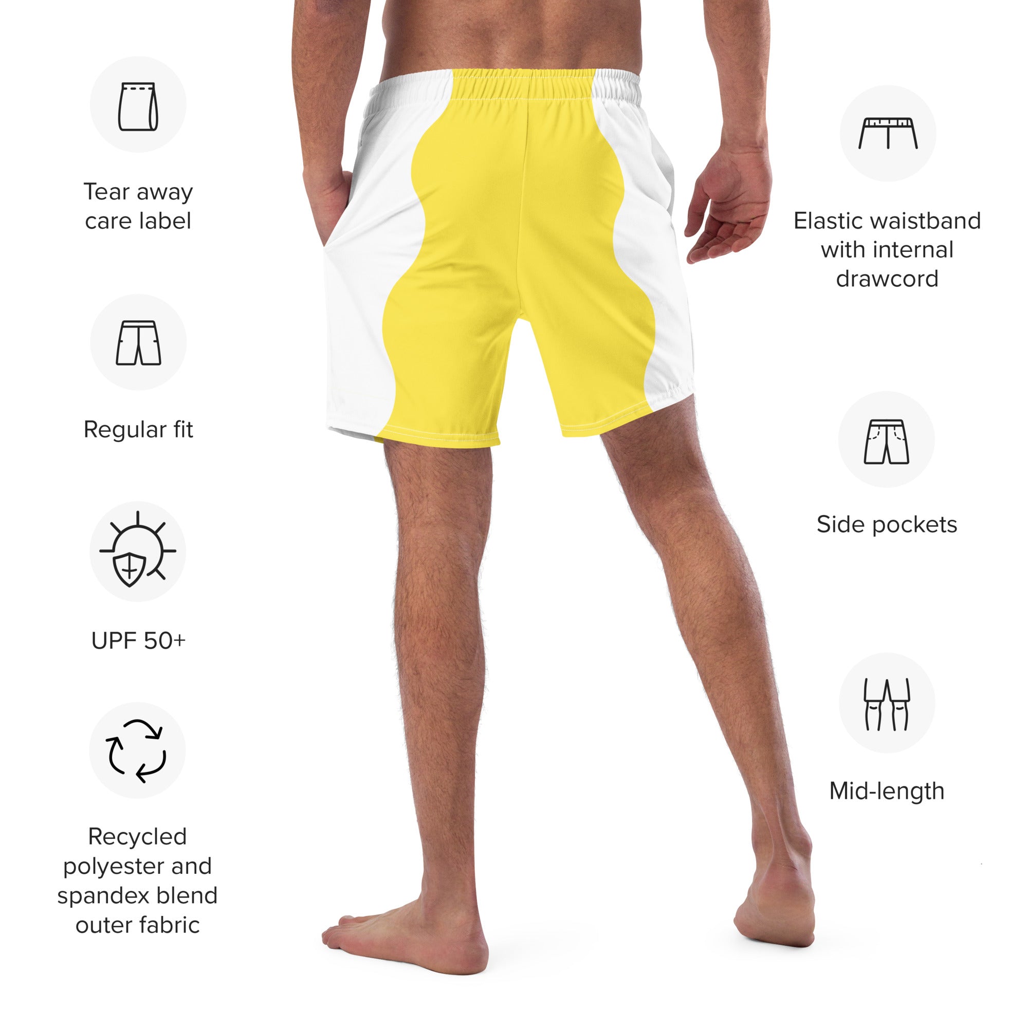 Recycled Swim Trunks Yellow White side FelinDesign - FelinDesign