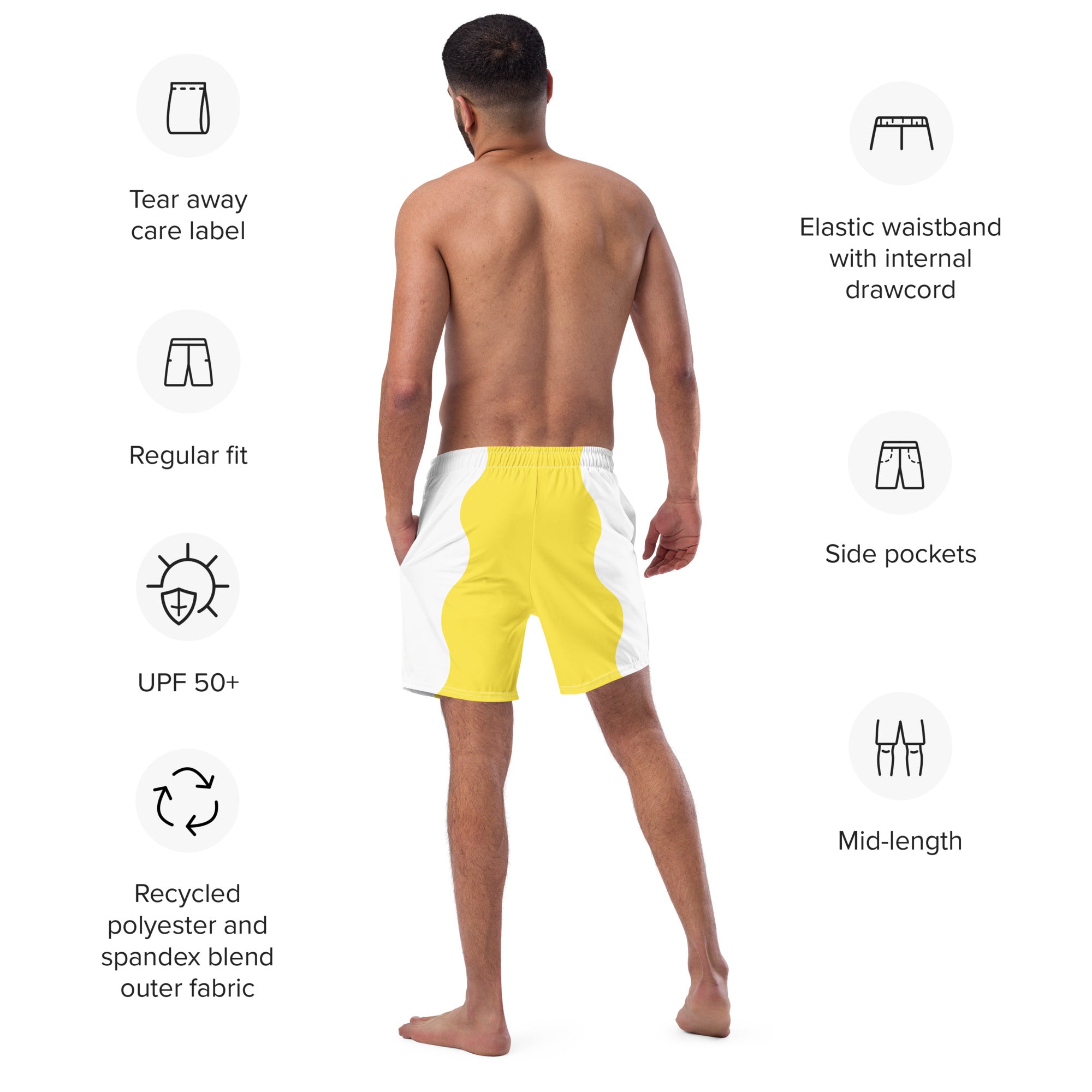 Recycled Swim Trunks Yellow White side FelinDesign - FelinDesign