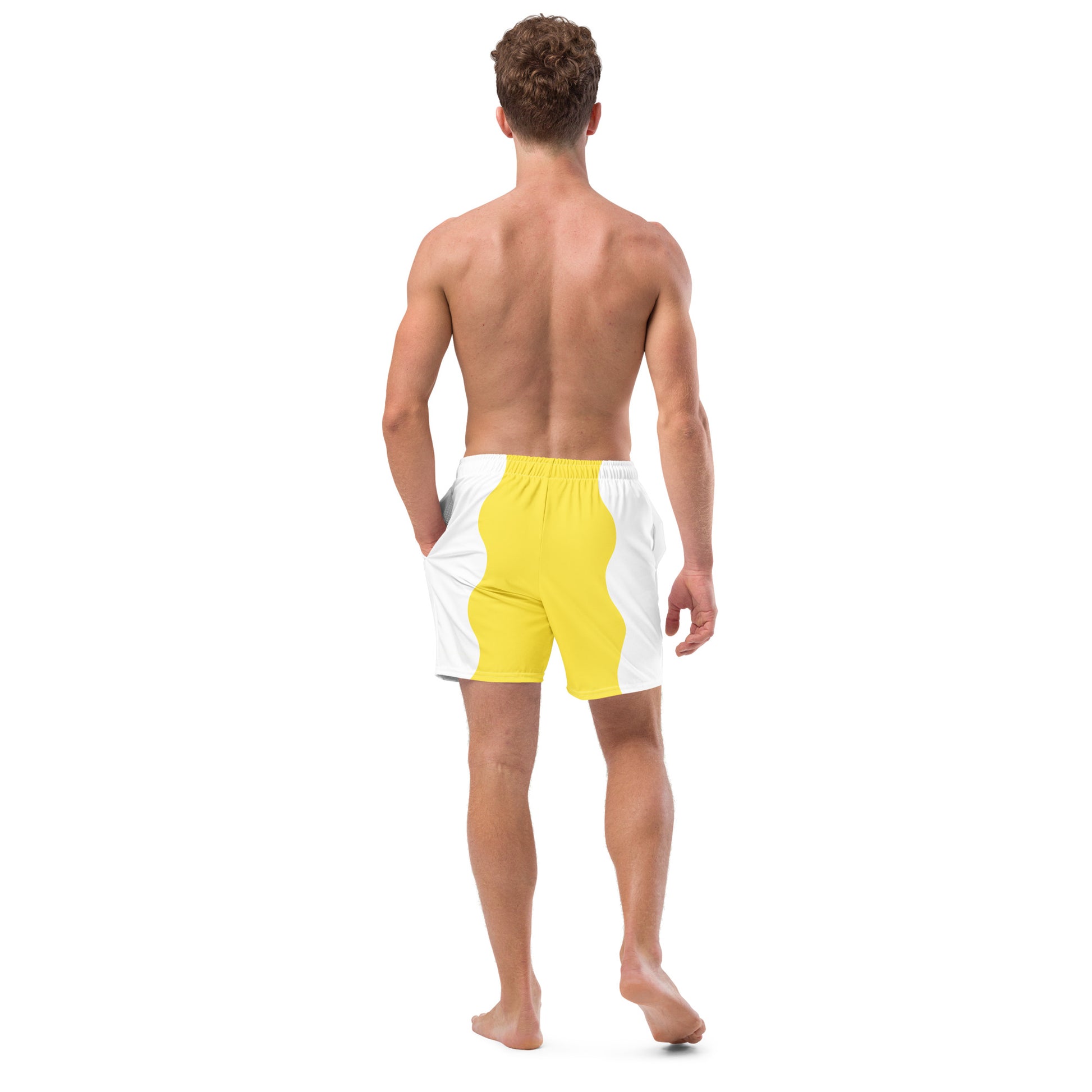 Recycled Swim Trunks Yellow White side FelinDesign - FelinDesign
