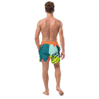 Recycled Swim Trunks FelinDesigns Multicolored Artistic Swimsuit with Geometric Pattern and Brush Strokes, Unique Urban Streetwear Design. - FelinDesign