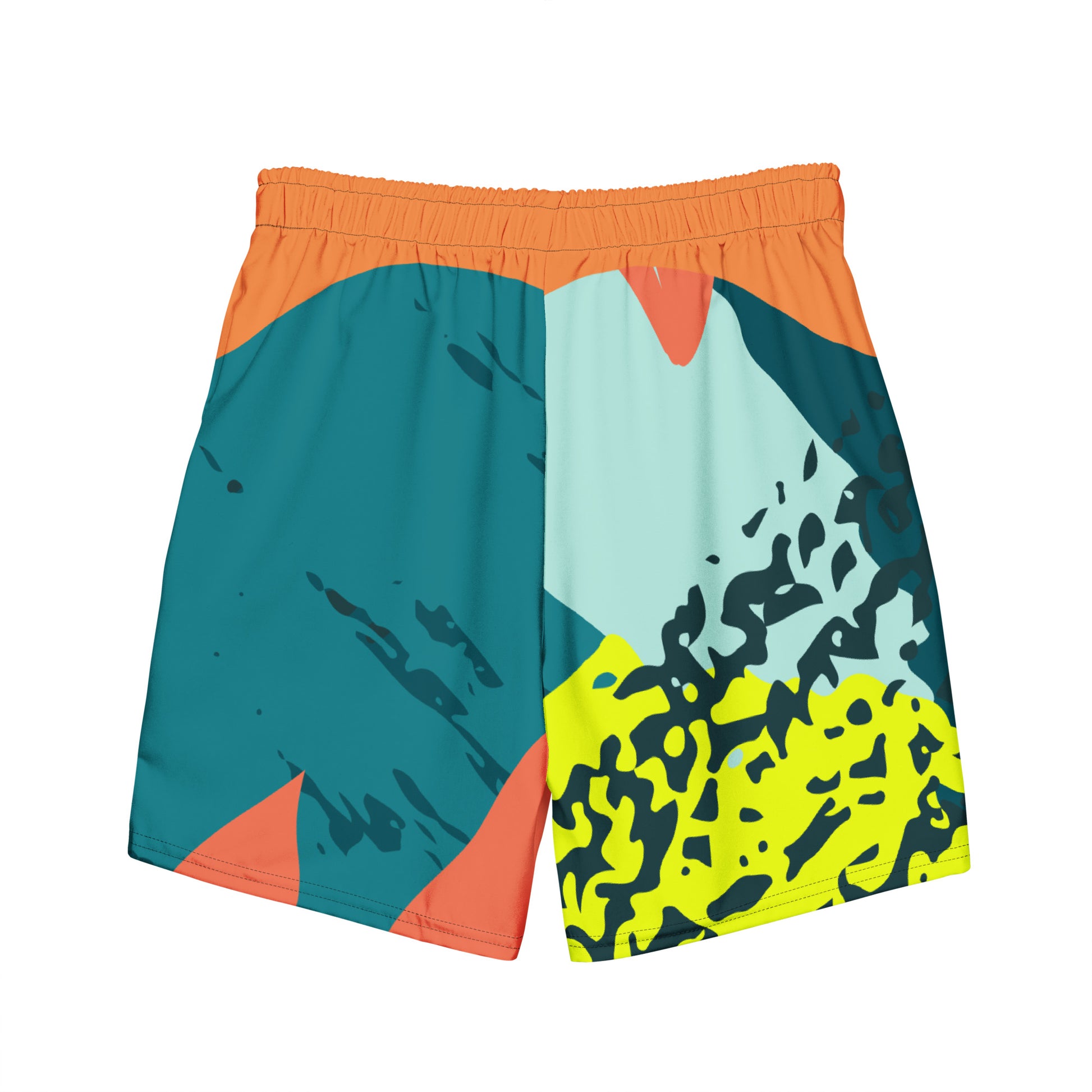 Recycled Swim Trunks FelinDesigns Multicolored Artistic Swimsuit with Geometric Pattern and Brush Strokes, Unique Urban Streetwear Design. - FelinDesign
