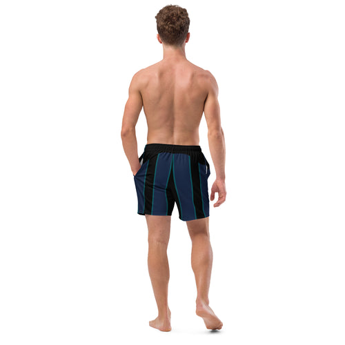 "Midnight Stripes" Swimsuit - Elegant Boardshorts with Teal and Blue Vertical Stripes - Minimal and Sporty Design. - FelinDesign