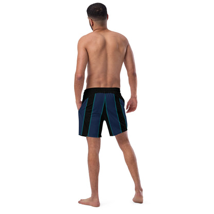 "Midnight Stripes" Swimsuit - Elegant Boardshorts with Teal and Blue Vertical Stripes - Minimal and Sporty Design. - FelinDesign