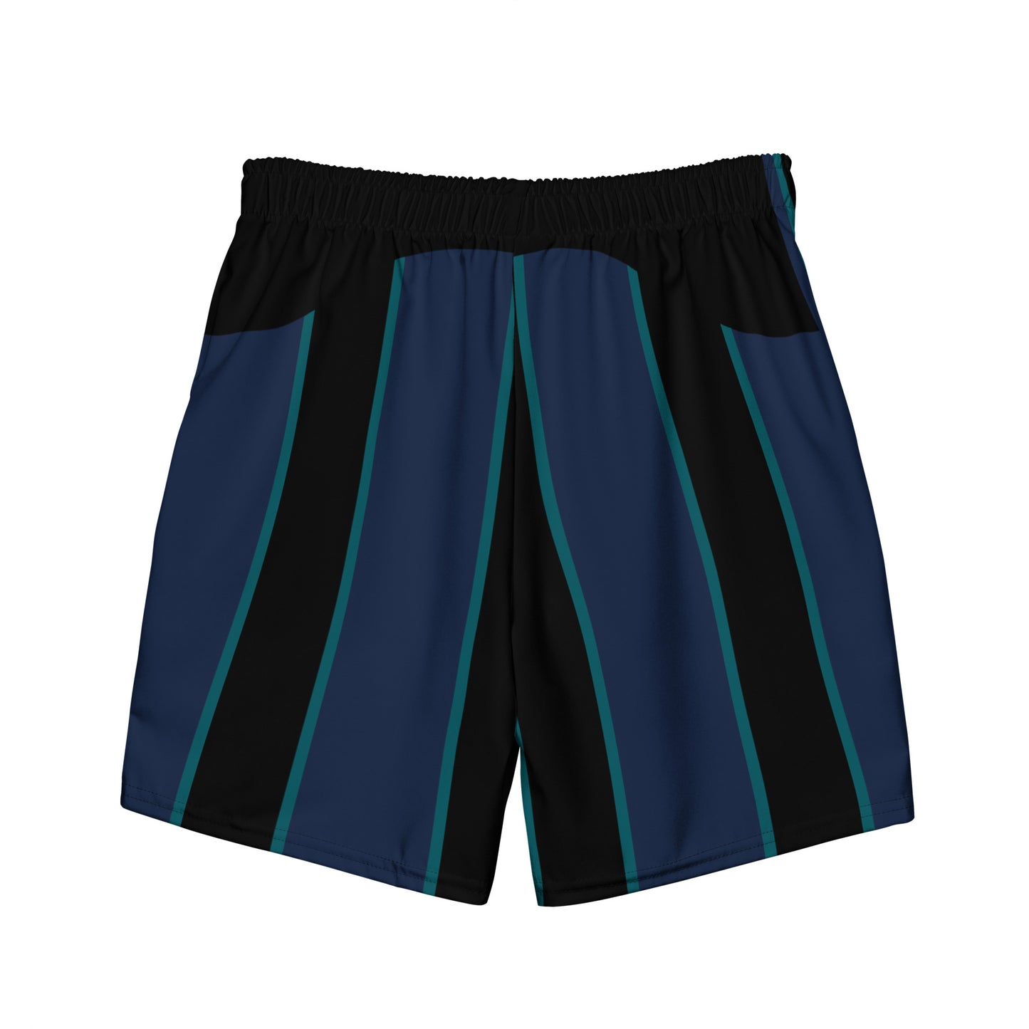 "Midnight Stripes" Swimsuit - Elegant Boardshorts with Teal and Blue Vertical Stripes - Minimal and Sporty Design. - FelinDesign