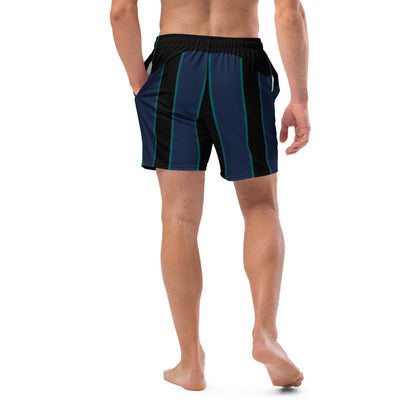 "Midnight Stripes" Swimsuit - Elegant Boardshorts with Teal and Blue Vertical Stripes - Minimal and Sporty Design. - FelinDesign