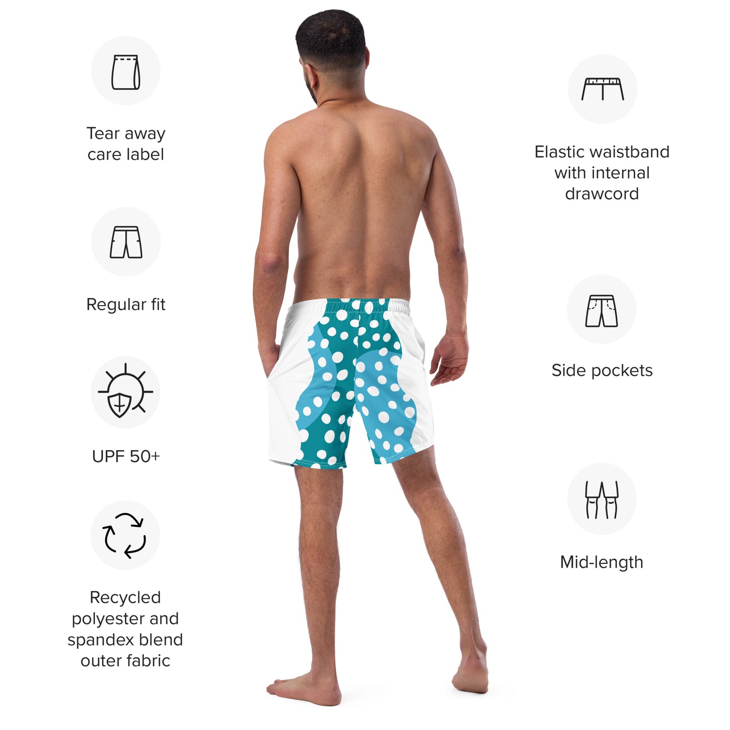 Recycled Swim Trunks "Aqua Dots"Turquoise with white dots FelinDesign - FelinDesign