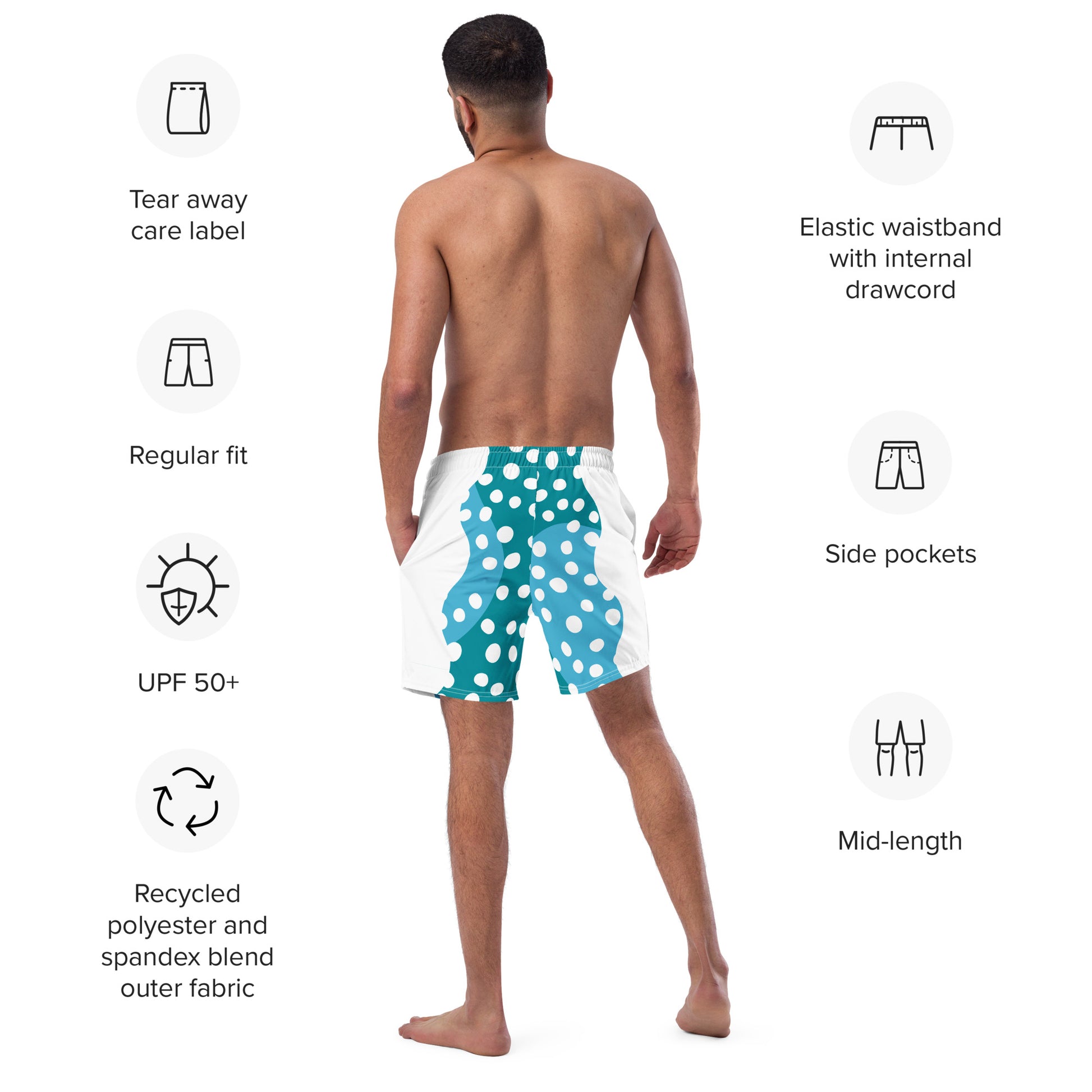 Recycled Swim Trunks "Aqua Dots"Turquoise with white dots FelinDesign - FelinDesign