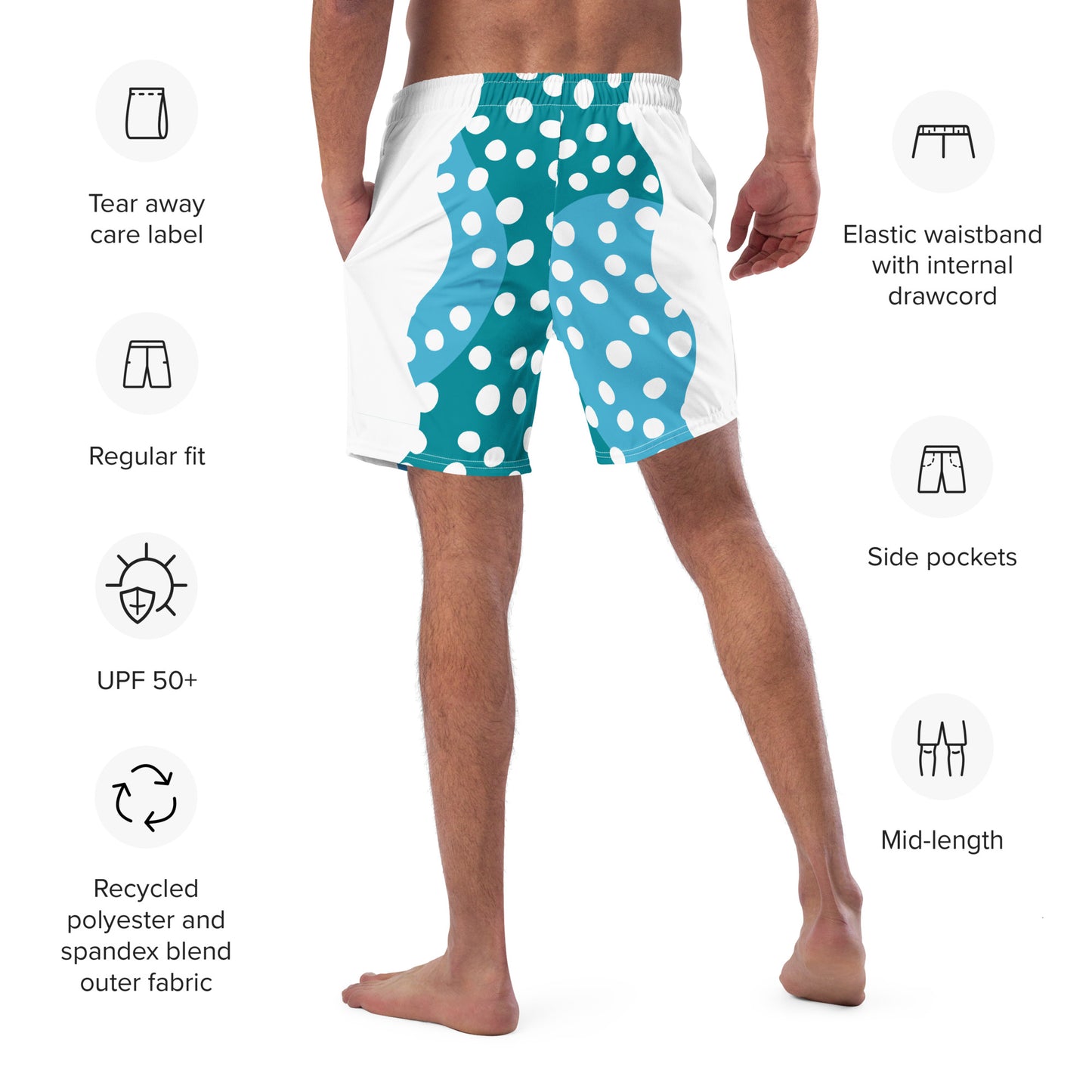 Recycled Swim Trunks "Aqua Dots"Turquoise with white dots FelinDesign - FelinDesign