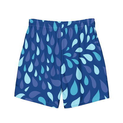 Men's Navy and Cyan "Raindrop" Print Swim Shorts – Tailored Mid-Short Swimsuit with Retro-Modern Graphic Print - FelinDesign