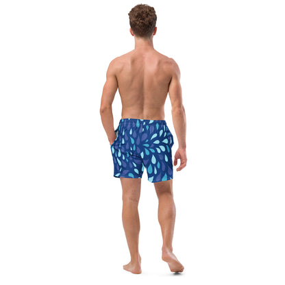 Men's Navy and Cyan "Raindrop" Print Swim Shorts – Tailored Mid-Short Swimsuit with Retro-Modern Graphic Print - FelinDesign