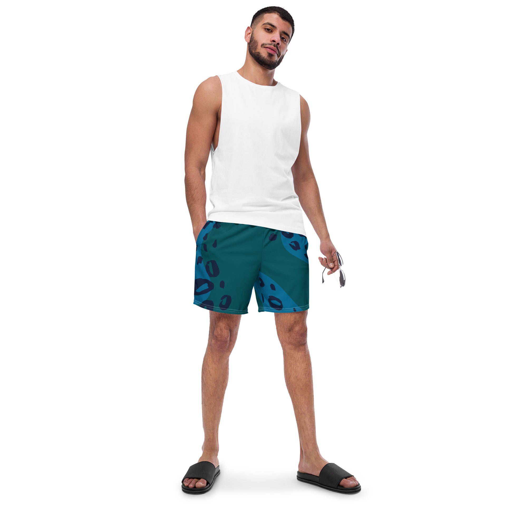 Swim Shorts "Teal Abyss" – Beach Boxer with Organic Pattern - FelinDesign