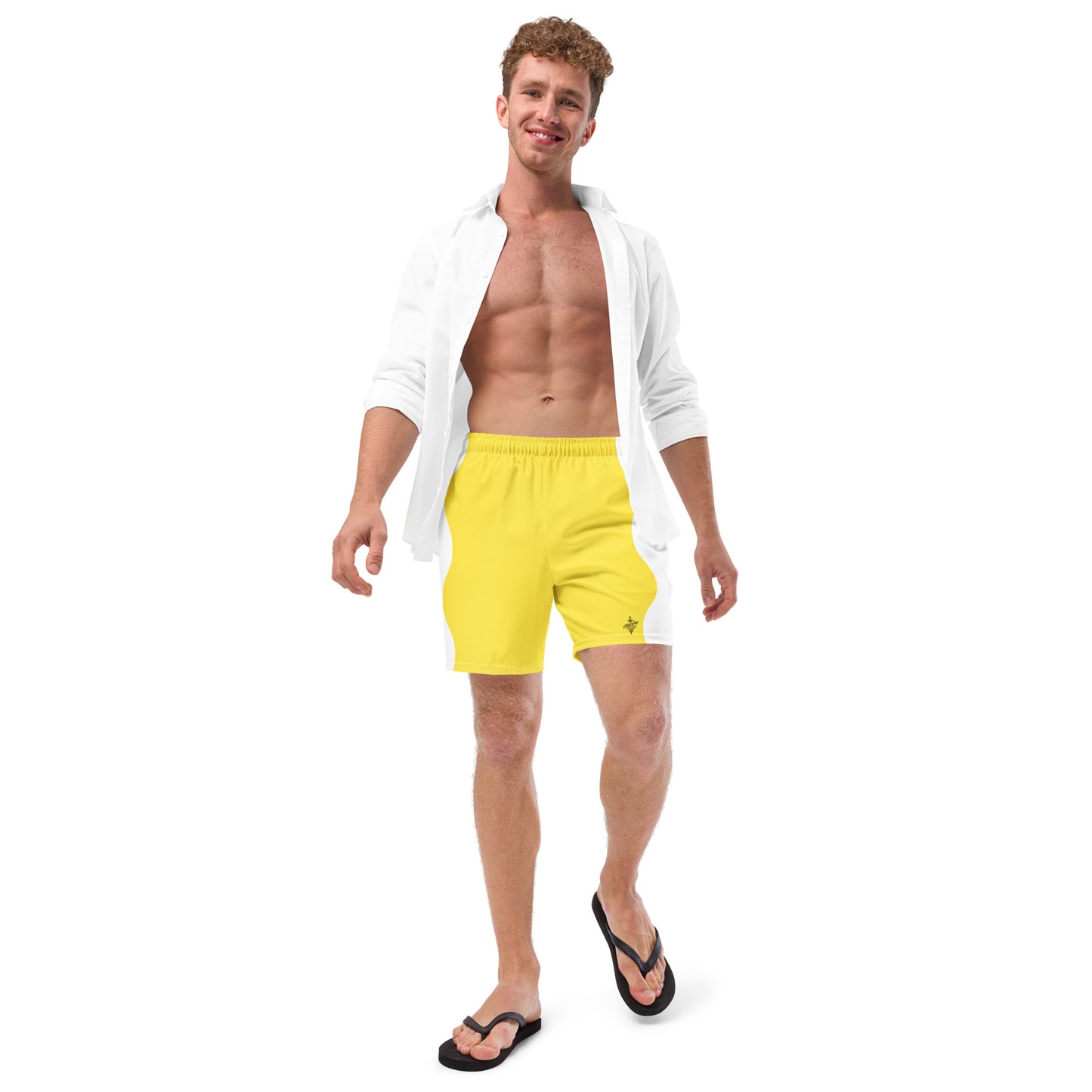 Recycled Swim Trunks Yellow White side FelinDesign - FelinDesign