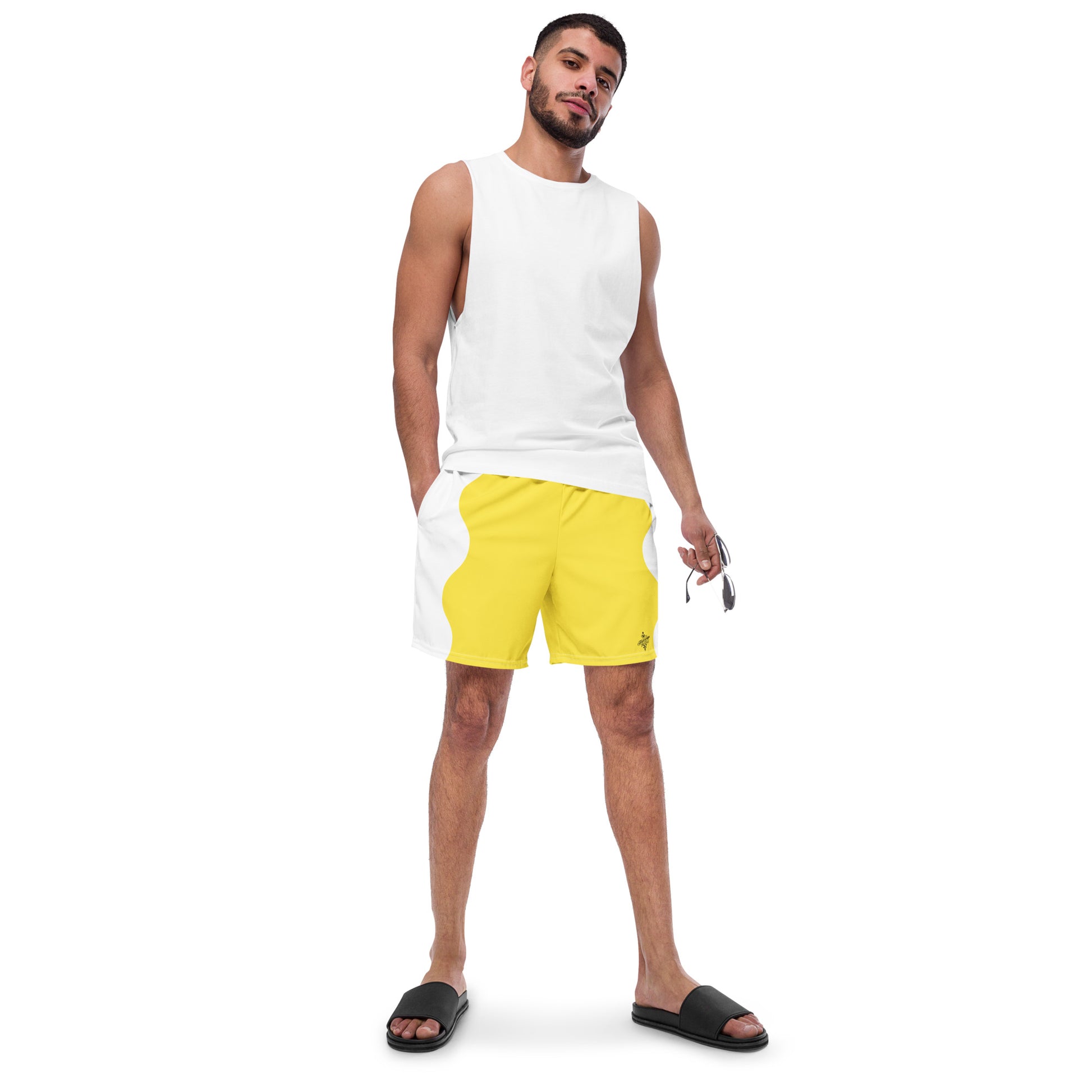 Recycled Swim Trunks Yellow White side FelinDesign - FelinDesign