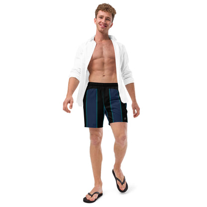 "Midnight Stripes" Swimsuit - Elegant Boardshorts with Teal and Blue Vertical Stripes - Minimal and Sporty Design. - FelinDesign