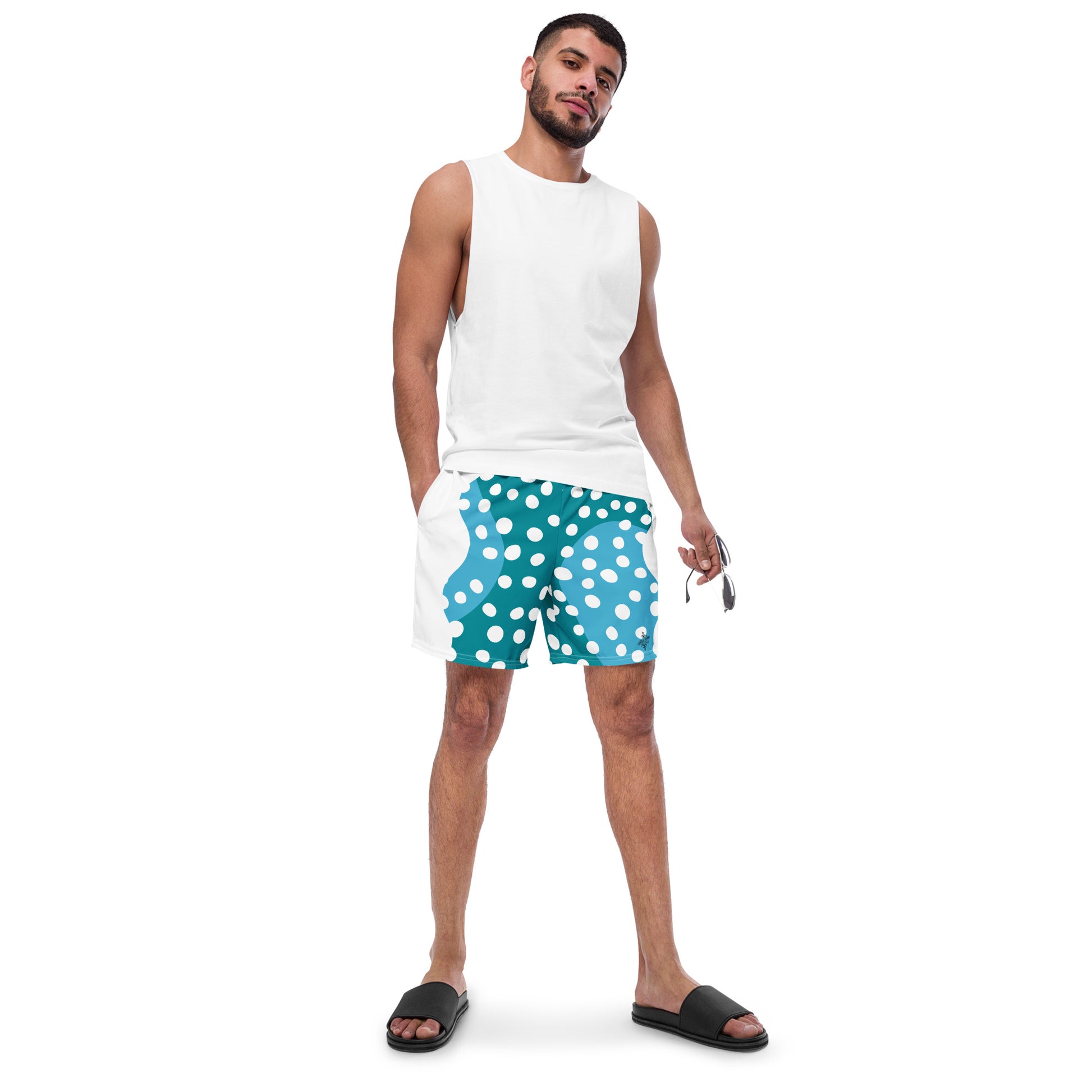 Recycled Swim Trunks "Aqua Dots"Turquoise with white dots FelinDesign - FelinDesign